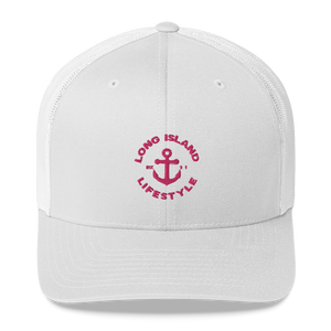 LONG ISLAND LIFESTYLE EMBROIDERED PINK TRUCKER HAT 