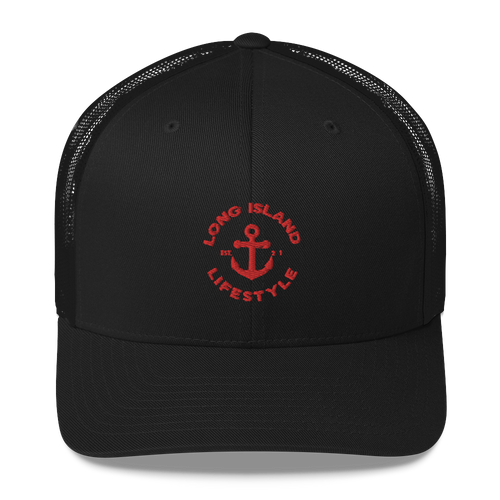 RED LONG ISLAND LIFESTYLE TRUCKER HAT